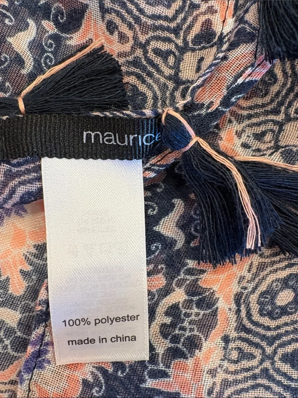 Maurices Navy and Pink Medallion Tassel Throw